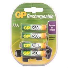 Батарейки аккумуляторные Ni-Mh мизинчиковые КОМПЛЕКТ 4 шт., AAA (HR03) 950 mAh, GP, 95AAAHC-2DECRC4