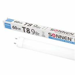 Лампа-трубка светодиодная SONNEN, 9 Вт, 30000 ч, 60 см, холодный белый (аналог 18 Вт люминесцентной лампы), LED T8-9W-6500-G13, 453716