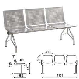 Кресло для посетителей трехсекционное "Стилл", 780х1550х600 мм, серебристое, СМ86/2-03