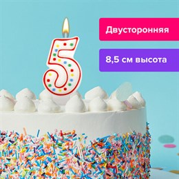 Свеча-цифра для торта "5" ДВУСТОРОННЯЯ с конфетти, 8,5 см, ЗОЛОТАЯ СКАЗКА, держатель, блистер, 591398