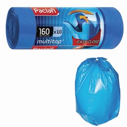 Мешки для мусора 160 л, с ушками, синие, рулон 10 шт., ПВД, 30 мкм, 90х125 см, PACLAN "Multitop", 134442