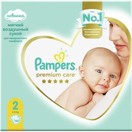 Подгузники, 160 шт., PAMPERS (Памперс) "Premium Care New Baby", размер 2 (4-8 кг), 1210797