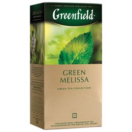 Чай GREENFIELD "Green Melissa" зеленый с мятой и мелиссой, 25 пакетиков в конвертах по 1,5 г