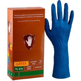 Перчатки латексные смотровые 25 пар (50шт), размер XL (очень большой), синие, SAFE&CARE High Risk DL/TL210