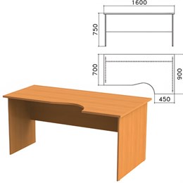 Стол письменный эргономичный "Фея", 1600х900х750 мм, правый, цвет орех милан, СФ14.5