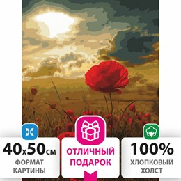Картина по номерам 40х50 см, ОСТРОВ СОКРОВИЩ "Маковое поле", на подрамнике, акриловые краски, 3 кисти, 662493