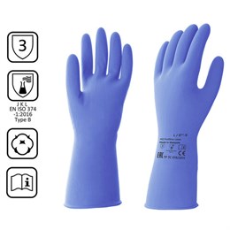 Перчатки латексные КЩС, сверхпрочные, плотные, хлопковое напыление, размер 8,5-9 L, большой, синие, HQ Profiline, 74735