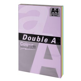 Бумага цветная DOUBLE A, А4, 80 г/м2, 100 л. (5 цветов x 20 листов), микс пастель