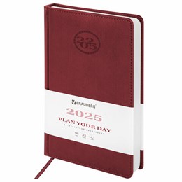 Ежедневник датированный 2025, А5, 138x213 мм, BRAUBERG "Favorite", под кожу, бордовый, 115759