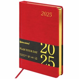 Ежедневник датированный 2025, А5, 138x213 мм, BRAUBERG "Iguana", под кожу, красный, 115780