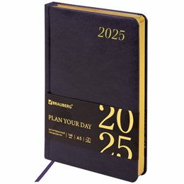 Ежедневник датированный 2025, А5, 138x213 мм, BRAUBERG "Iguana", под кожу, темно-фиолетовый, 115784