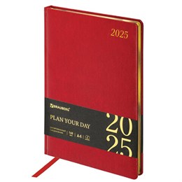 Ежедневник датированный 2025, БОЛЬШОЙ ФОРМАТ, 210х297 мм, А4, BRAUBERG "Iguana", под кожу, красный, 115738