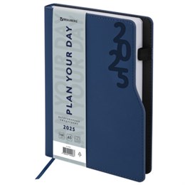 Ежедневник датированный 2025, А5, 150x213 мм, BRAUBERG "Up", под кожу, софт-тач, держатель для ручки, синий, 115842