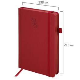 Ежедневник датированный 2025, А5, 138х213 мм, BRAUBERG "Plain", под кожу, резинка, держатель для ручки, красный, 115918
