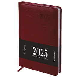 Ежедневник датированный 2025, А5, 138х213 мм, BRAUBERG "Impression", под кожу, бордовый, 115922