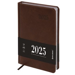 Ежедневник датированный 2025, А5, 138х213 мм, BRAUBERG "Impression", под кожу, коричневый, 115921