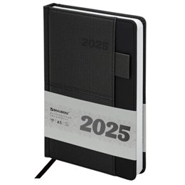 Ежедневник датированный 2025, А5, 138х213 мм, BRAUBERG "Pocket", под кожу, карман, держатель для ручки, черный, 115906