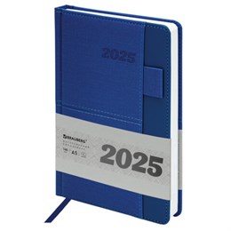 Ежедневник датированный 2025, А5, 138х213 мм, BRAUBERG "Pocket", под кожу, карман, держатель для ручки, синий, 115907