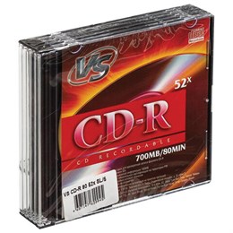 Диски CD-R VS, 700 Мб, 52x, Slim Case, КОМПЛЕКТ 5 шт., VSCDRSL501