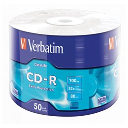 Диски CD-R VERBATIM DataLife, 700 Мб 52x Bulk (термоусадка без шпиля), КОМПЛЕКТ 50 шт., 43787