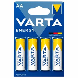 Батарейки алкалиновые "пальчиковые" КОМПЛЕКТ 4 шт., VARTA ENERGY, АА (LR6, 24А), блистер, 4106229414