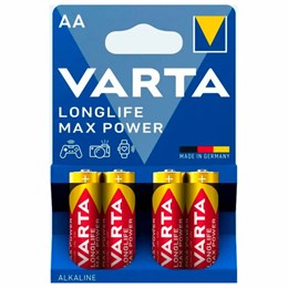 Батарейки алкалиновые "пальчиковые" КОМПЛЕКТ 4 шт., VARTA LONGLIFE MAX POWER, АА (LR6, 24А), блистер, 4706101404