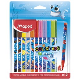 Фломастеры MAPED COLOR'PEPS "Ocean Life", 12 цветов, смываемые, вентилируемый колпачок, 845701