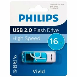 Флеш-диск 16GB PHILIPS VIVID, разъем USB 2.0, синий, FM16FD05B/97