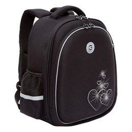 Ранец GRIZZLY анатомическая спинка, c брелоком, для девочек, "HEARTS", чёрный 36х28х20 см, RAz-586-5/1