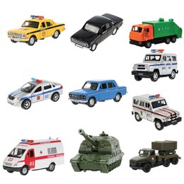 Машина металлическая коллекционная АССОРТИ 3, длина 10-15 см, инерционная, 10 видов, ТЕХНОПАРК, N-003