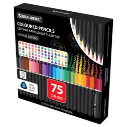Карандаши цветные чёрное дерево BRAUBERG BLACK WOOD, 75 цветов, мягкий грифель 3 мм, 182044
