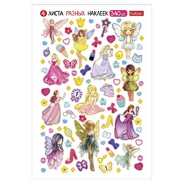 Наклейки бумажные для девочек, НАБОР 4 листа, 336 наклеек, HATBER, 4Н5н
