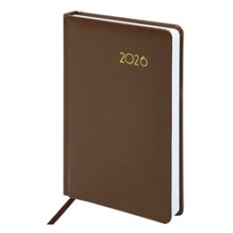 Ежедневник датированный 2026, А5, 138x213 мм, BRAUBERG "Select", балакрон, коричневый, 117087