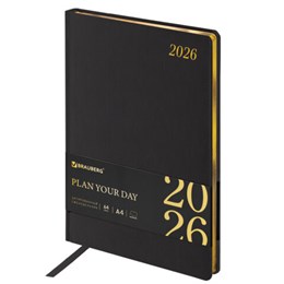 Еженедельник датированный 2026, БОЛЬШОЙ ФОРМАТ 210х297 мм, А4, BRAUBERG "Iguana", под кожу, черный, 117153