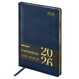 Ежедневник датированный 2026 БОЛЬШОЙ ФОРМАТ 210х297мм А4, BRAUBERG Iguana, под кожу, синий, 117245