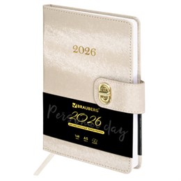 Ежедневник датированный 2026 А5 138х213мм BRAUBERG Elegant, под кожу, застежка, бежевый, 117369