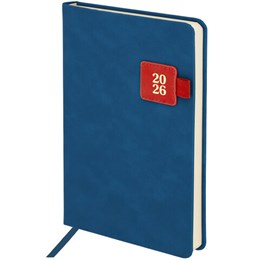 Ежедневник датированный 2026 А5 138х213мм BRAUBERG Accent под кожу, держатель, синий/красный, 117386