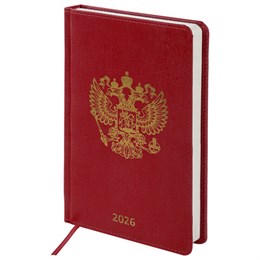 Ежедневник датированный 2026 А5 138х213мм BRAUBERG State, под кожу, красный, 117414
