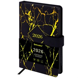 Ежедневник датированный 2026 А5 138x213мм BRAUBERG Goldy, под кожу, цветной срез, черный, 117470