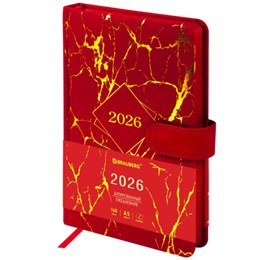 Ежедневник датированный 2026 А5 138x213мм BRAUBERG Goldy, под кожу, цветной срез, красный, 117471