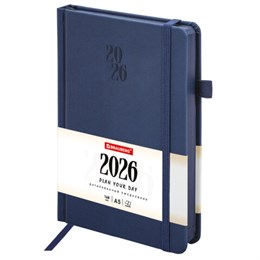 Ежедневник датированный 2026, А5, 138х213 мм, BRAUBERG "Plain", под кожу, резинка, держатель для ручки, синий, 117506