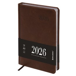 Ежедневник датированный 2026, А5, 138х213 мм, BRAUBERG "Impression", под кожу, коричневый, 117511
