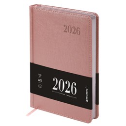 Ежедневник датированный 2026, А5, 138х213 мм, BRAUBERG "Impression", под кожу, розовый, 117514
