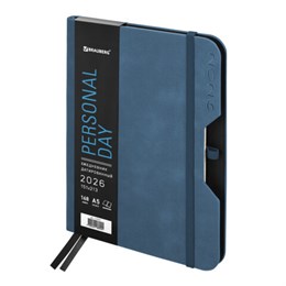 Ежедневник датированный 2026 А5 151х213мм BRAUBERG Note, под кожу, держатель для ручки, синий, 117517
