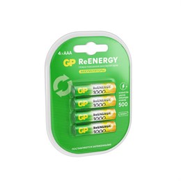 Батарейки аккумуляторные GP ReEnergy Ni-Mh мизинчиковые КОМПЛЕКТ 4 шт., ААА (HR03), 950 mAh, 100AAAHCRGY, 100AAAHCRGY-2C
