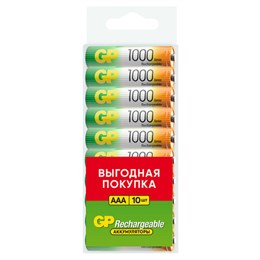 Батарейки аккумуляторные GP ReEnergy Ni-Mh мизинчиковые КОМПЛЕКТ 10 шт., ААА (HR03), 950 mAh, 100AAAHCRGY, 100AAAHC-CRB10