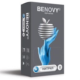 Перчатки нитриловые смотровые 50 пар (100 шт.), размер M, голубые BENOVY Nitrile Chlorinated, ЧЗ, К