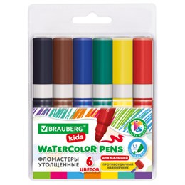 Фломастеры суперсмываемые толстые для малышей BRAUBERG KIDS, 6 цветов, ПВХ-упаковка, 152604