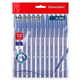 Ручки шариковые BRAUBERG X-30 CLASSIC, КОМПЛЕКТ 12 ШТ., СИНИЕ, пишущий узел 1 мм, линия письма 0,5 мм, 144332