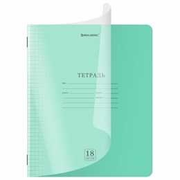 Тетрадь обложка пластик (прозрачный) 18л. клетка, BRAUBERG Smart Cover, ЗЕЛЕНАЯ, 405028